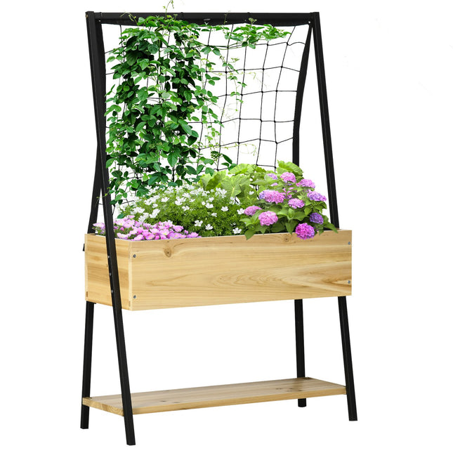 Hochbeet-Rankgitter mit Ablage, ausgekleidet, 80x30x128cm