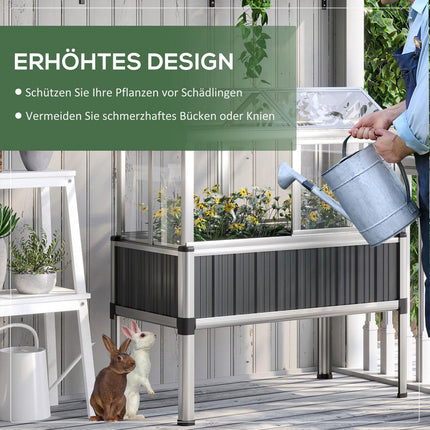 Weatherproof steel raised bed with greenhouse, dark grey