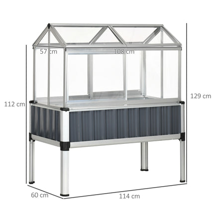 Weatherproof steel raised bed with greenhouse, dark grey