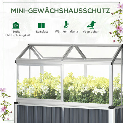 Weatherproof steel raised bed with greenhouse, dark grey