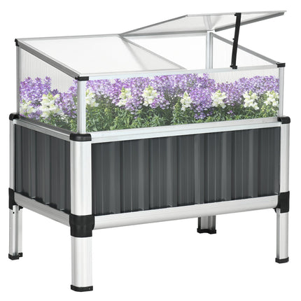 Serre surélevée avec fenêtre, serre froide pour terrasse et balcon, acier galvanisé gris foncé, 80 x 50 x 74 cm
