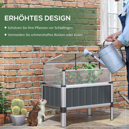 Serre surélevée avec fenêtre, serre froide pour terrasse et balcon, acier galvanisé gris foncé, 80 x 50 x 74 cm