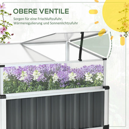 Serre surélevée avec fenêtre, serre froide pour terrasse et balcon, acier galvanisé gris foncé, 80 x 50 x 74 cm