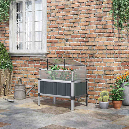 Serre surélevée avec fenêtre, serre froide pour terrasse et balcon, acier galvanisé gris foncé, 80 x 50 x 74 cm