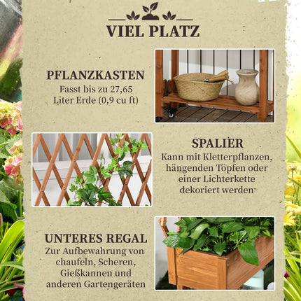 Hochbeet mit Spalier und Rollen, Massivholz
