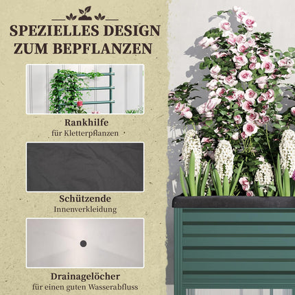 Hochbeet mit Rankhilfe, Rollen und Ablage - verzinkter Stahl, 85x40x135cm