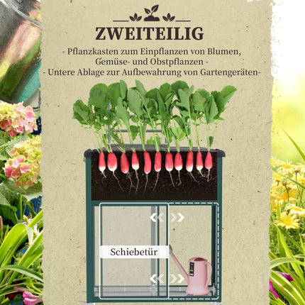 Hochbeet mit Rankhilfe, Rollen und Ablage - verzinkter Stahl, 85x40x135cm
