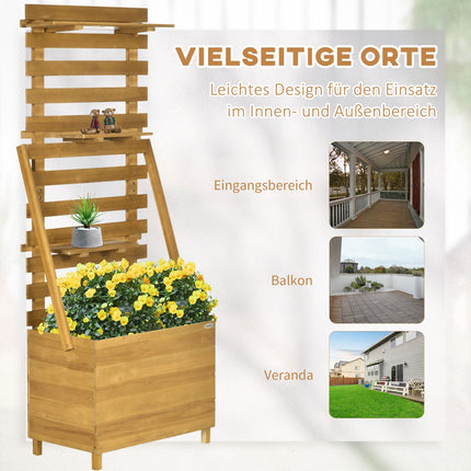 Erhöhtes Holzpflanzbeet mit Spalier und 3 Ablagen, braun