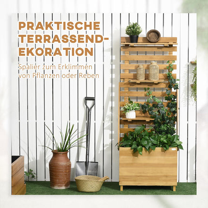 Erhöhtes Holzpflanzbeet mit Spalier und 3 Ablagen, braun