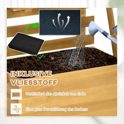 Erhöhtes Holzpflanzbeet mit Spalier und 3 Ablagen, braun