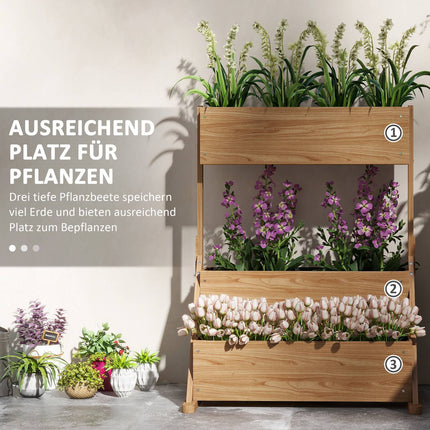 Hochbeet aus Holz in 3 Ebenen mit Folie für den Garten