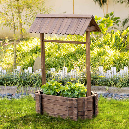 Önskebrunn Flower box with roof and trellis, brown wood