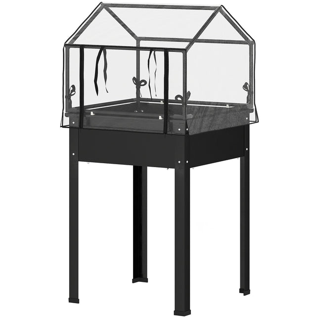 Metall-Hochbeet mit Abdeckung und Drainage, schwarz