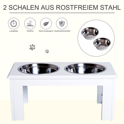 Erhöhter Hundenapf aus Edelstahl, pflegeleicht, weiß