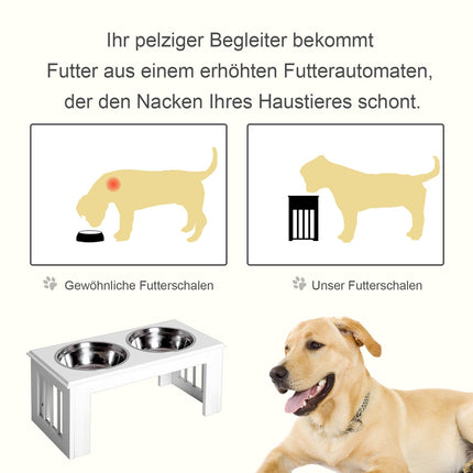 Erhöhter Hundenapf aus Edelstahl, pflegeleicht, weiß