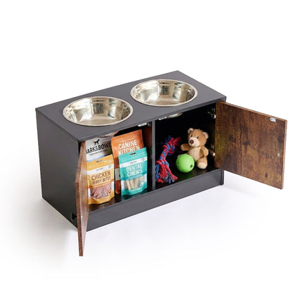 Raised Dog Feeder with Storage, Black – Large Breeds