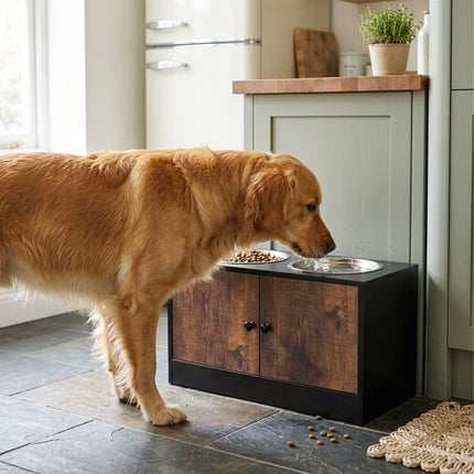 Raised Dog Feeder with Storage, Black – Large Breeds