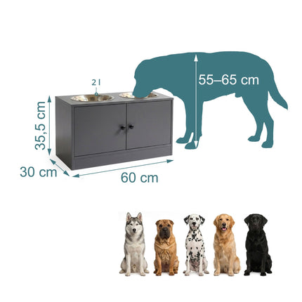 Raised Dog Feeder with Storage, Grey, Large Dogs