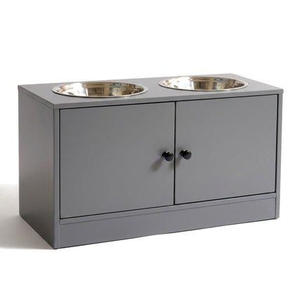 Raised Dog Feeder with Storage, Grey, Large Dogs