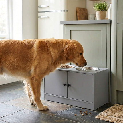 Raised Dog Feeder with Storage, Grey, Large Dogs