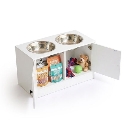 Raised Dog Feeding Station with Storage, White, Large