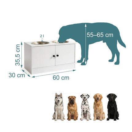 Raised Dog Feeding Station with Storage, White, Large