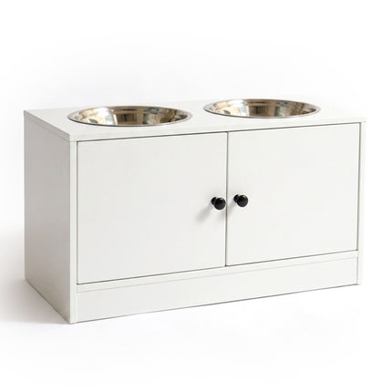 Raised Dog Feeding Station with Storage, White, Large