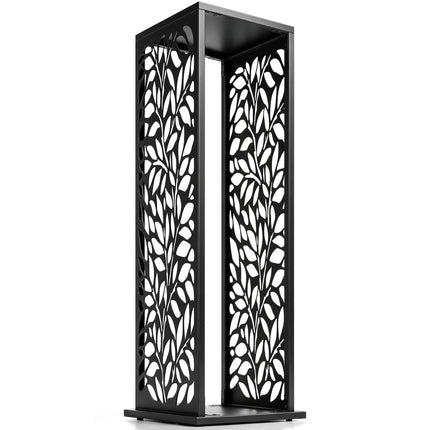 Raised Firewood Rack 38 x 38 x 112 cm with 4 Hooks, Galvanised Steel, Black