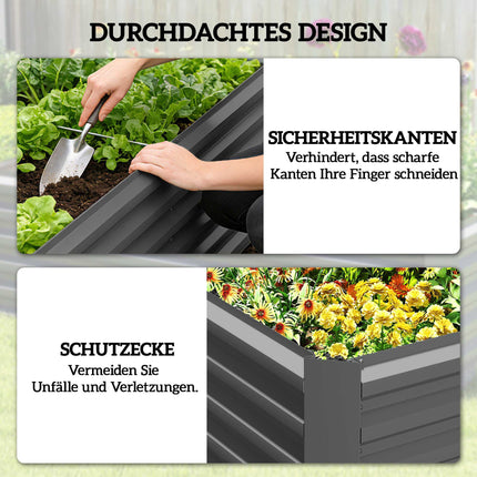 Raised Garden Bed, 180x90x57.5 cm, Galvanized Steel