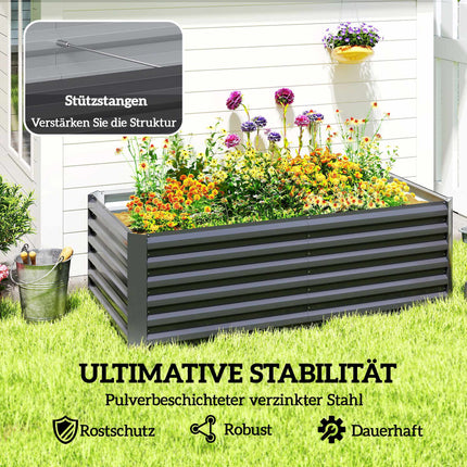 Raised Garden Bed, 180x90x57.5 cm, Galvanized Steel