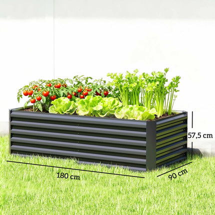 Raised Garden Bed, 180x90x57.5 cm, Galvanized Steel