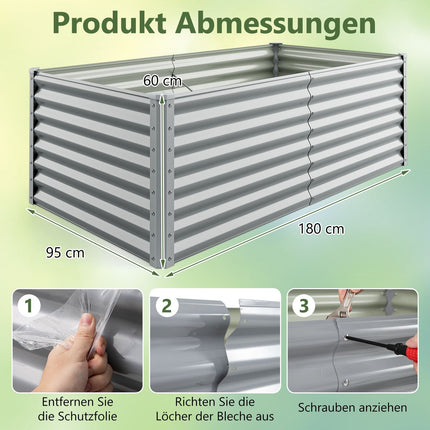 Hochbeet, Metall, 180x95x60 cm, ohne Boden