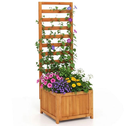 Raised Garden Bed Planter With Trellis, Spruce Wood