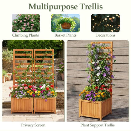 Raised Garden Bed Planter With Trellis, Spruce Wood
