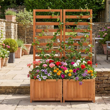 Raised Garden Bed Planter With Trellis, Spruce Wood