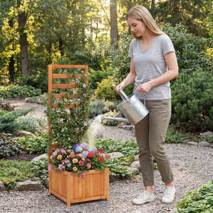 Raised Garden Bed Planter With Trellis, Spruce Wood