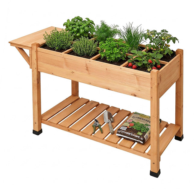 Erhöhtes Gartenbeet mit Ablagen, Tannenholz, 8 Fächer