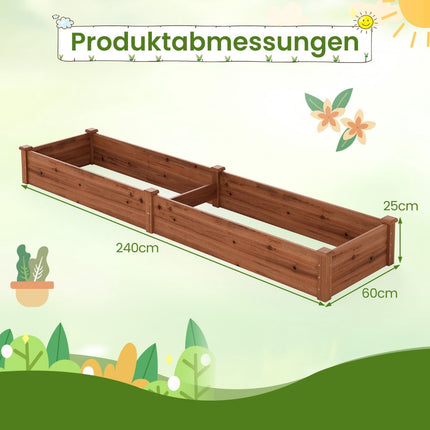 Raised Garden Bed, Wood, 240x60x25 cm, Open Bottom