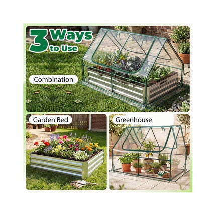 Raised Garden Bed with Greenhouse Cover, 2 Roll-Up Windows, Silver
