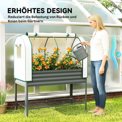 Verhoogd tuinbed met PE-kasafdekking, 120x55x140 cm