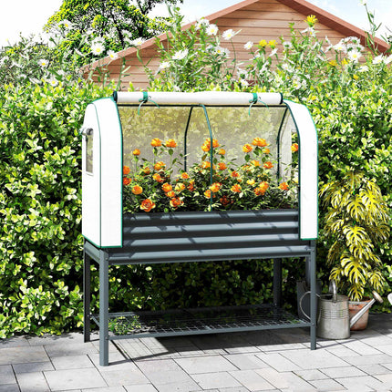 Verhoogd tuinbed met PE-kasafdekking, 120x55x140 cm