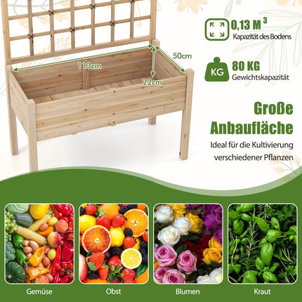 Hochbeet mit Spalier, 119x60x160 cm, Pflanzkasten aus Holz