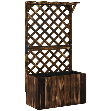 Hochbeet mit Spalier, geflammtes Holz, 64x33x122 cm