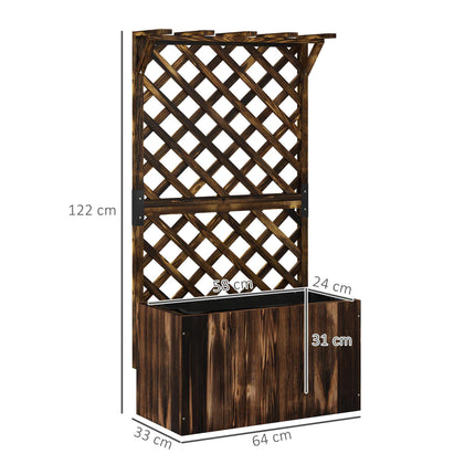 Hochbeet mit Spalier, geflammtes Holz, 64x33x122 cm