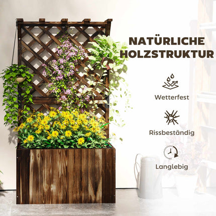 Hochbeet mit Spalier, geflammtes Holz, 64x33x122 cm