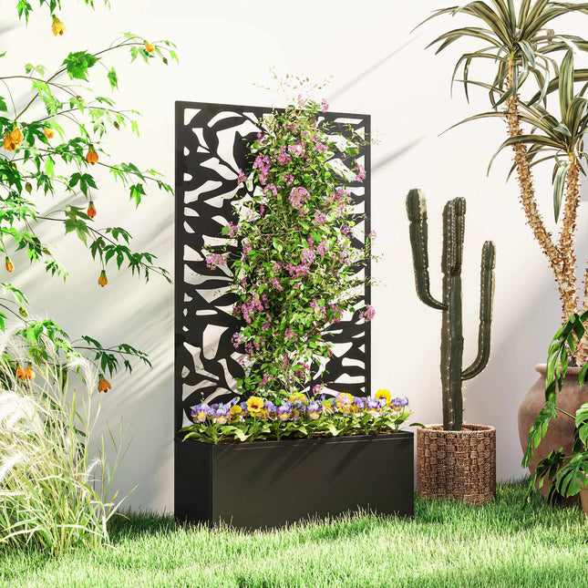 Erhöhtes Gartenbeet mit Spalier, Metall, Schwarz, 30 Liter Fassungsvermögen