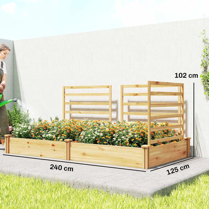 Verhoogd tuinbed met klimrek, naturel hout, 240x125x102 cm