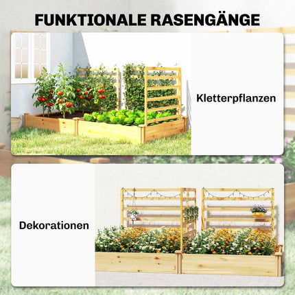 Verhoogd tuinbed met klimrek, naturel hout, 240x125x102 cm