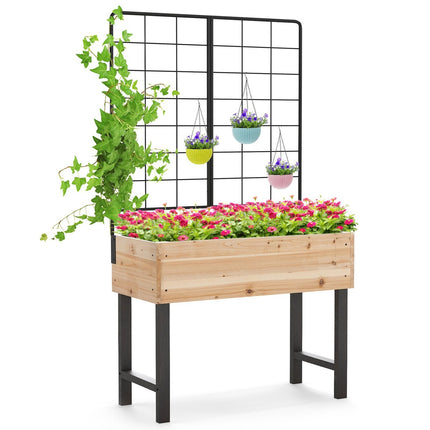 Raised Garden Bed with Trellis, Wood, 79x35x108 cm