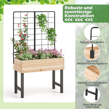 Raised Garden Bed with Trellis, Wood, 79x35x108 cm